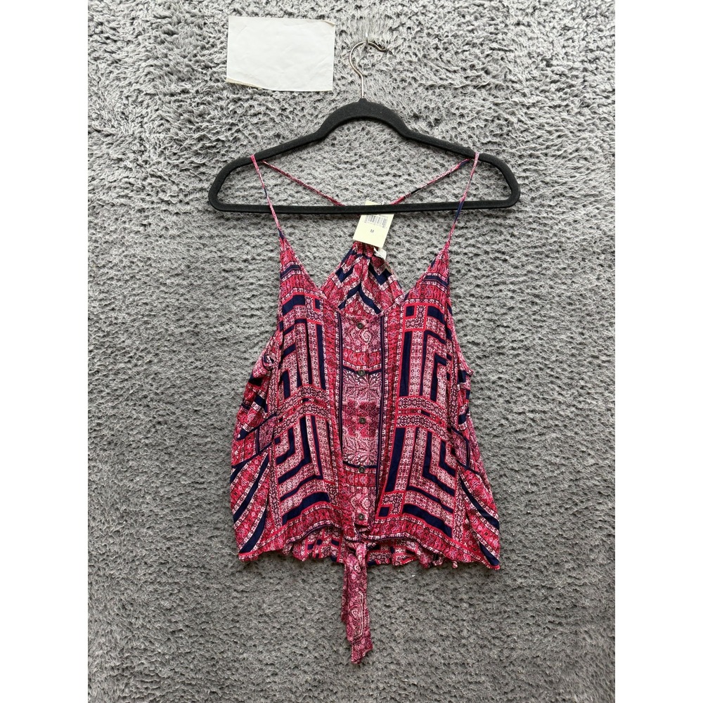 NWT Lucky Brand Tie Front Spaghetti Strap Cami Top Geometric Print Womens Size M